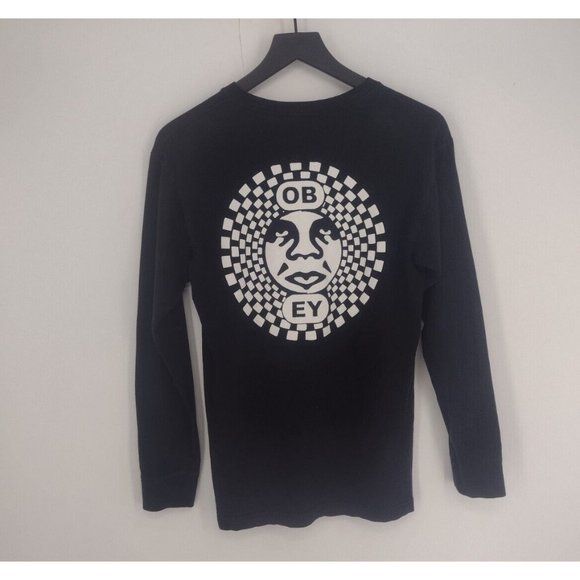 Obey Giant Checkered Logo Black White Long Sleeve T-Shirt Mens S - Picture 1 of 9